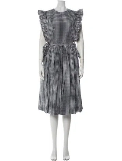 Pre-owned Sandy Liang Plaid Print Midi Length Dress In Black