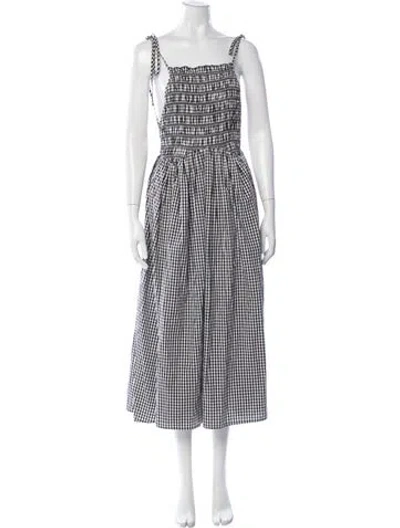 Pre-owned Sandy Liang Plaid Print Midi Length Dress In Black/white