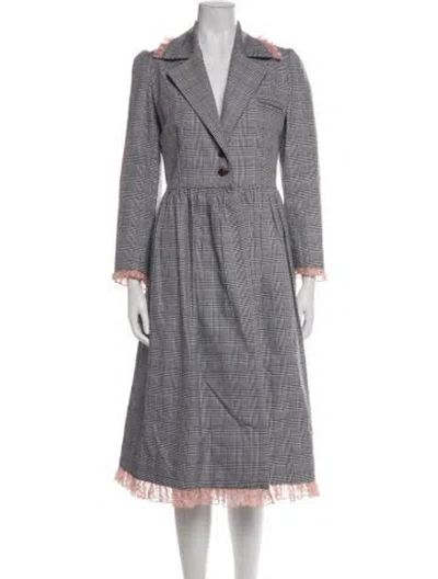Pre-owned Sandy Liang Plaid Print Midi Length Dress In White