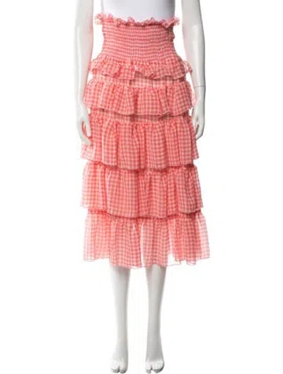 Pre-owned Sandy Liang Plaid Print Midi Length Skirt In Pink
