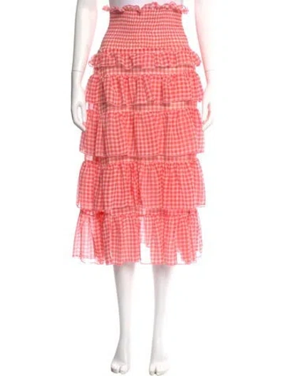 Pre-owned Sandy Liang Plaid Print Midi Length Skirt In Red