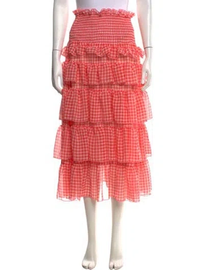 Pre-owned Sandy Liang Plaid Print Midi Length Skirt In Red