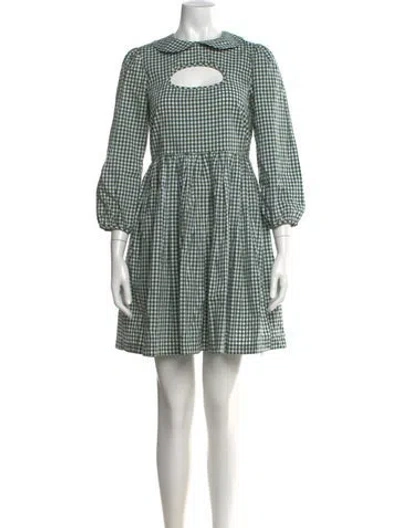 Pre-owned Sandy Liang Plaid Print Mini Dress In Green