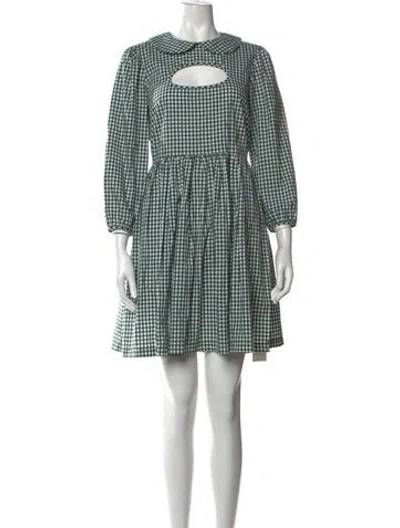 Pre-owned Sandy Liang Plaid Print Mini Dress In Green