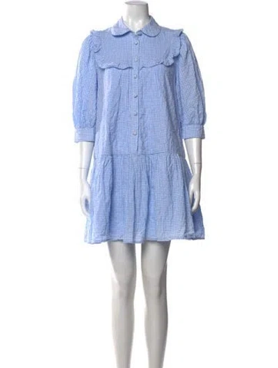 Pre-owned Sandy Liang Plaid Print Mini Dress W/ Tags In Blue/white