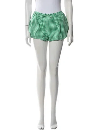 Pre-owned Sandy Liang Plaid Print Mini Shorts W/ Tags In Green