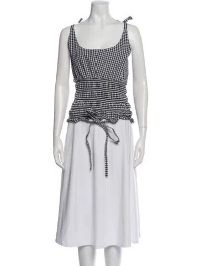 Pre-owned Sandy Liang Plaid Print Scoop Neck Crop Top In White