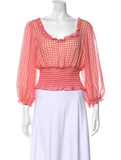 Pre-owned Sandy Liang Plaid Print Square Neckline Blouse In Orange