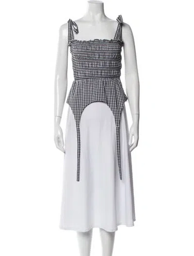 Pre-owned Sandy Liang Plaid Print Square Neckline Crop Top In Black