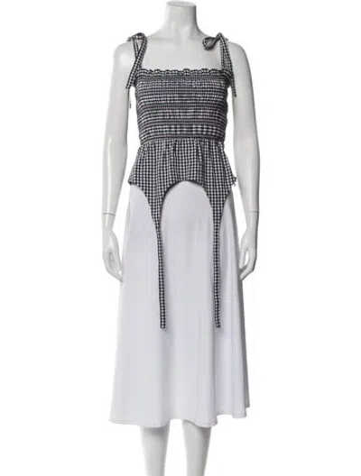 Pre-owned Sandy Liang Plaid Print Square Neckline Crop Top In Black