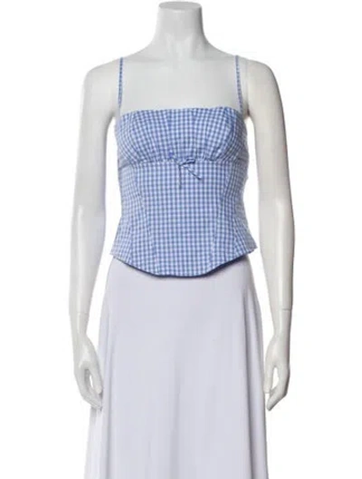 Pre-owned Sandy Liang Plaid Print Square Neckline Crop Top W/ Tags In Brown