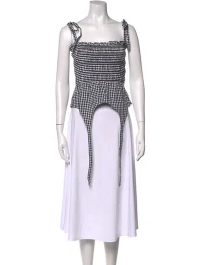 Pre-owned Sandy Liang Plaid Print Square Neckline Crop Top In White