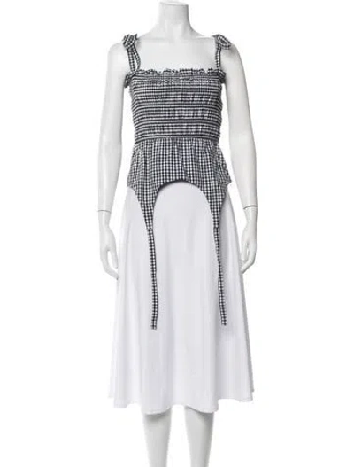 Pre-owned Sandy Liang Plaid Print Square Neckline Top In White