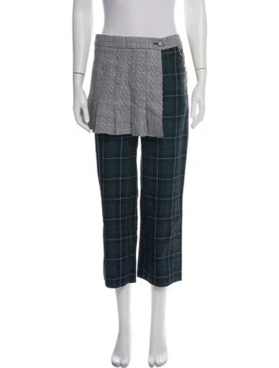 Pre-owned Sandy Liang Plaid Print Straight Leg Pants In Green