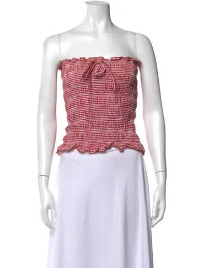Pre-owned Sandy Liang Plaid Print Strapless Crop Top In Red