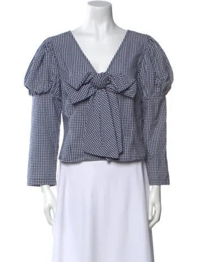 Pre-owned Sandy Liang Plaid Print V-neck Crop Top In Blue