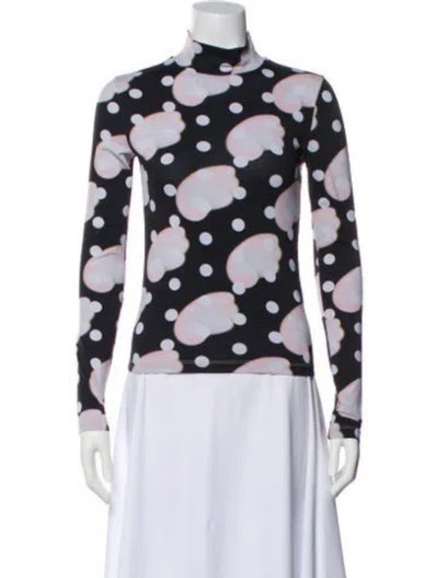 Pre-owned Sandy Liang Polka Dot Print Mock Neck Button-up Top In White