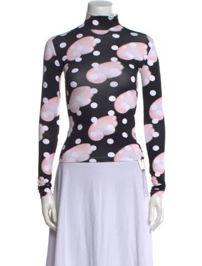 Pre-owned Sandy Liang Polka Dot Print Mock Neck Top In Black