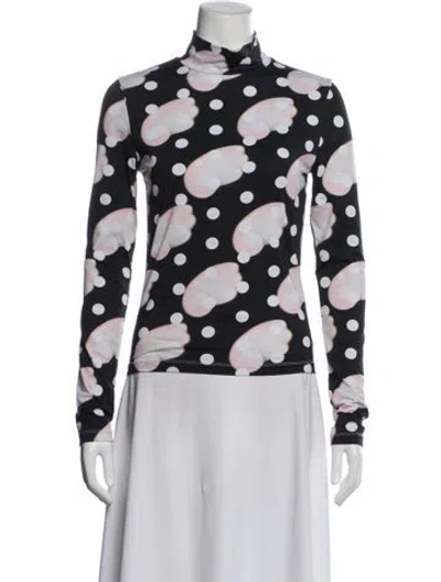 Pre-owned Sandy Liang Polka Dot Print Turtleneck Top In White