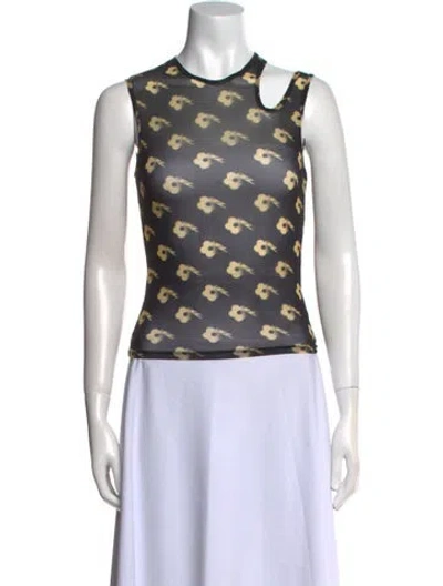 Pre-owned Sandy Liang Printed Crew Neck Crop Top In Black