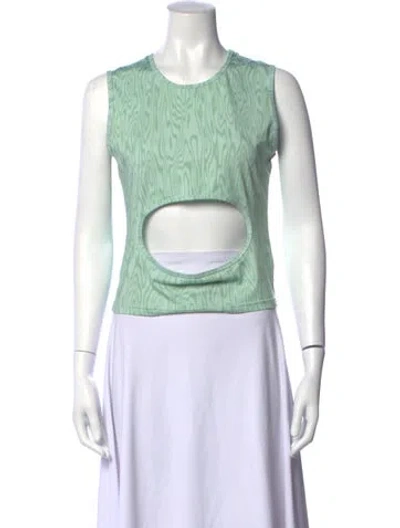 Pre-owned Sandy Liang Printed Crew Neck Crop Top In Green