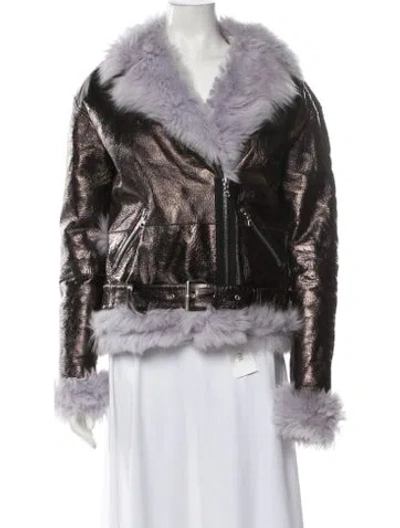 Pre-owned Sandy Liang Printed Faux Fur Jacket In Blue