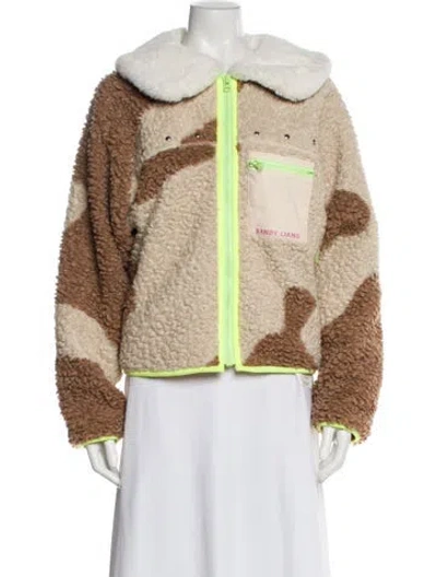 Pre-owned Sandy Liang Printed Faux Fur Jacket In Neutral