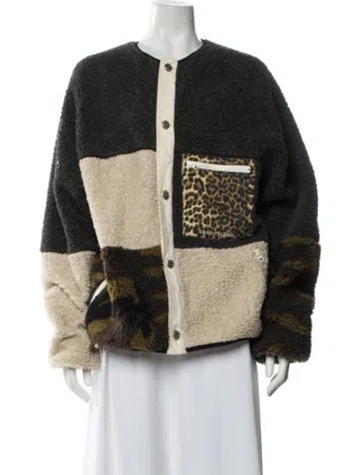 Pre-owned Sandy Liang Printed Faux Fur Jacket In Neutral