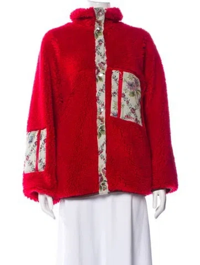 Pre-owned Sandy Liang Printed Faux Fur Jacket In Red