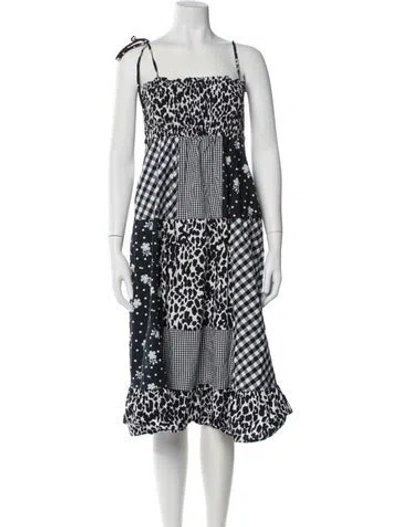 Pre-owned Sandy Liang Printed Knee-length Dress In Black