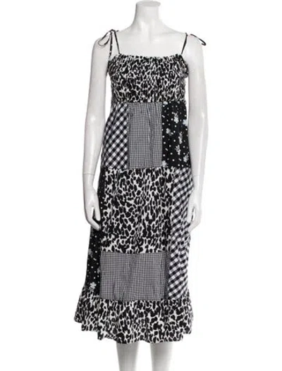 Pre-owned Sandy Liang Printed Midi Length Dress In Black