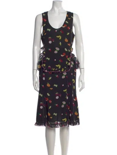Pre-owned Sandy Liang Printed Midi Length Dress In Black