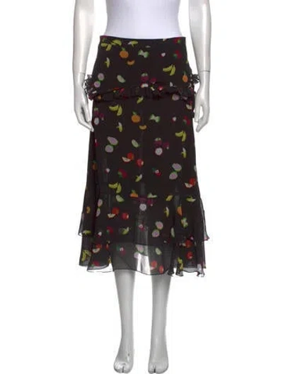 Pre-owned Sandy Liang Printed Midi Length Skirt W/ Tags In Black