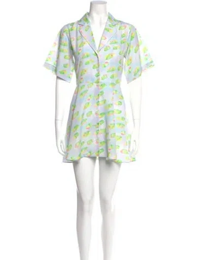 Pre-owned Sandy Liang Printed Mini Dress In Blue