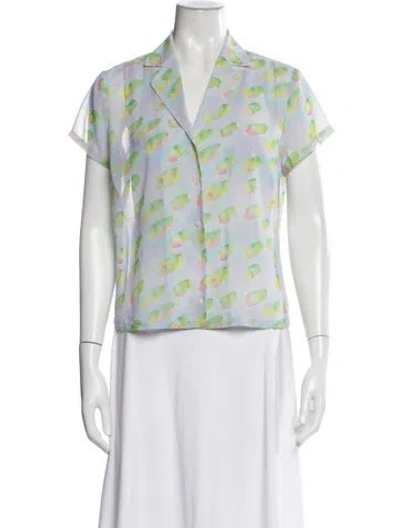 Pre-owned Sandy Liang Printed Short Sleeve Blouse In Blue