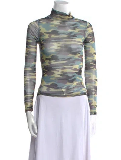 Pre-owned Sandy Liang Printed Turtleneck Top In Green