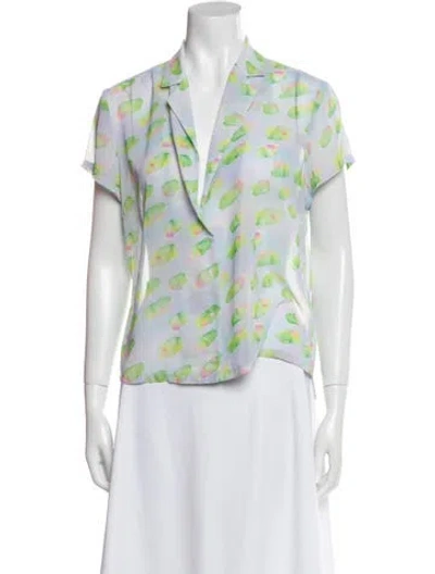 Pre-owned Sandy Liang Printed V-neck Button-up Top In Blue