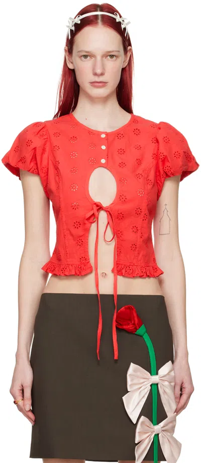Sandy Liang Red Cameo Blouse In 616 Red