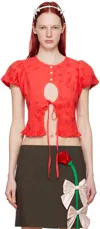 Sandy Liang Red Cameo Blouse In 616 Red