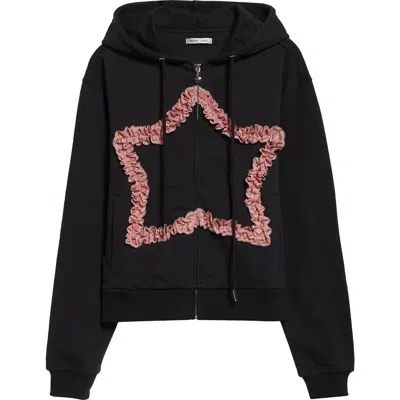 Sandy Liang Regina Star Cotton Zip Hoodie In Black