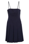 Sandy Liang Roo Pleated Drop Waist Dress In Navy