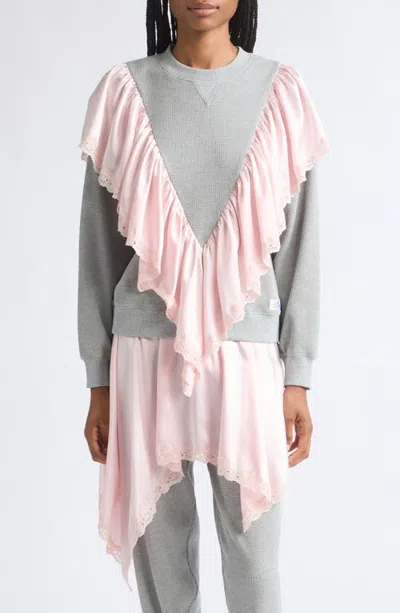 Sandy Liang Rue Ruffled Waffle Knit Pants In Gray