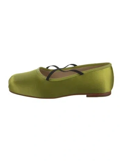 Pre-owned Sandy Liang Satin Ballet Flats In Green