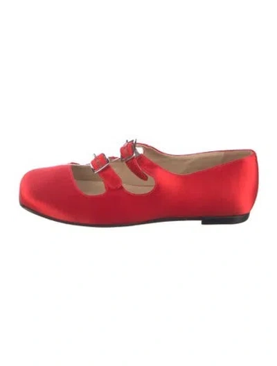 Pre-owned Sandy Liang Satin Ballet Flats In Red