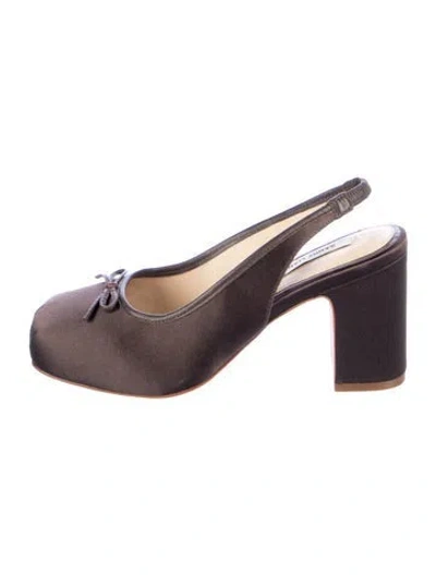 Pre-owned Sandy Liang Satin Bow Accents Slingback Pumps In Brown