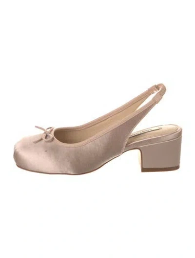 Pre-owned Sandy Liang Satin Bow Accents Slingback Pumps In Neutral