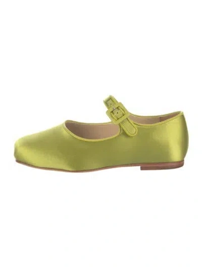 Pre-owned Sandy Liang Satin Mary Jane Flats In Green