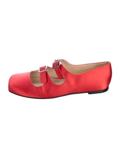 Pre-owned Sandy Liang Satin Mary Jane Flats In Red
