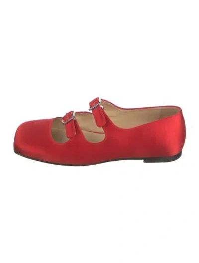 Pre-owned Sandy Liang Satin Mary Jane Flats In Red