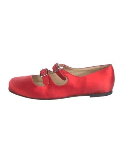 Pre-owned Sandy Liang Satin Mary Jane Flats In Red